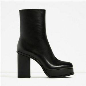 ZARA black leather platform heels